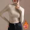This autumn and winter internet-famous semi-high neck pleated thickened warm long-sleeved T-shirt is a versatile and well-matched long-sleeved base layer for women. It is of high quality details Picture